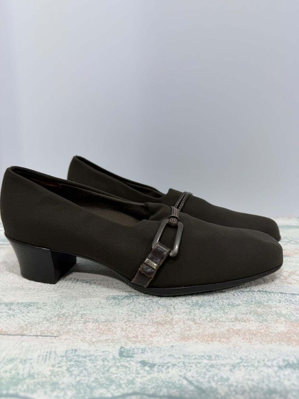 Munro Cindi Block Heel Pumps Brown Size 6.5 M Stretch Fabric Shoes